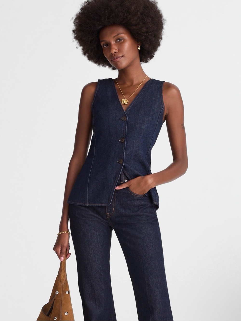 Madewell Denim Cutaway Vest Rinse Wash Dark Indigo Size 0 NWT